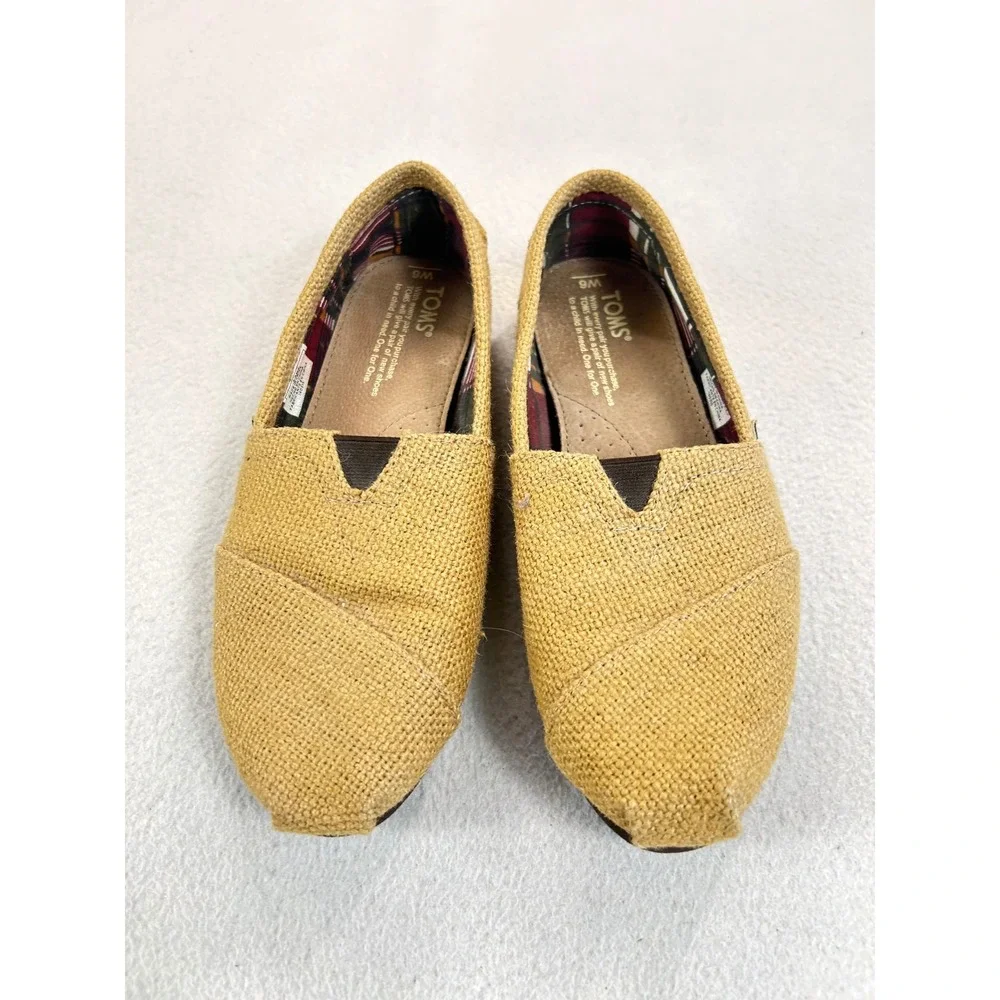 TOMS Alpargata Slip On Women Size 6 Yellow Burlap Classic Casual Comfort Shoes